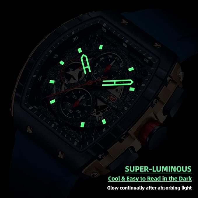 Mini Focus Men’s Sport Chronograph Watch – Quartz, Waterproof, Luminous, Calendar, Silicone Strap