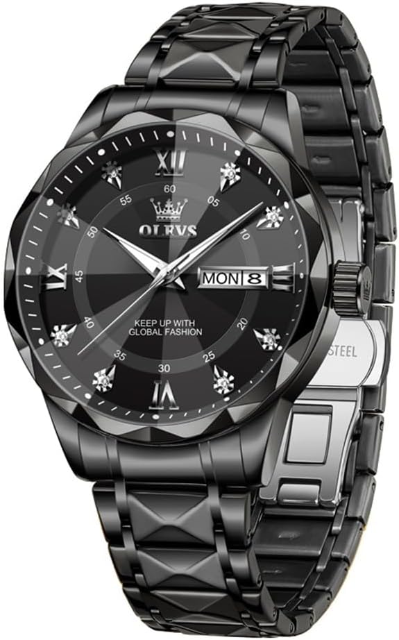 OLEVS Men’s Luxury Quartz Watch – Big Face, Stainless Steel, Day & Date