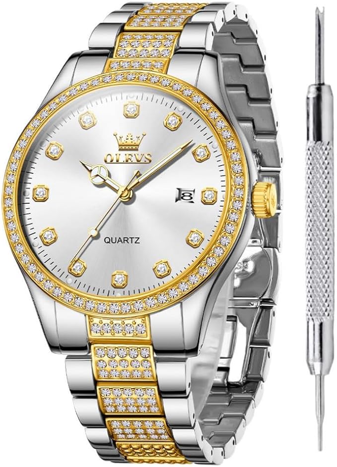 OLEVS Crystal Rhinestones Stainless Steel Men’s Watch