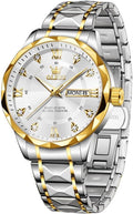 Olevs Men's Luxury Dress Watch: Stainless Steel, Waterproof, Day/Date, Diamond Accents