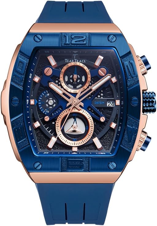 Men’s Sport Quartz Watch – Tonneau Case, Chronograph, Silicone Strap