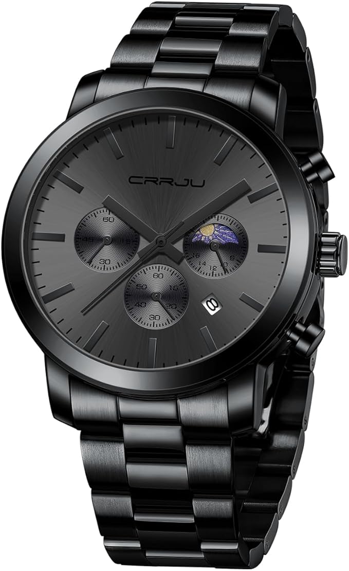CRRJU Watches for Men Luxury Business Stainless Steel Waterproof Calendar Chronograph Analog Quartz Wristwatches