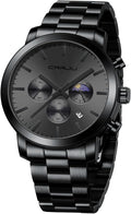 CRRJU Watches for Men Luxury Business Stainless Steel Waterproof Calendar Chronograph Analog Quartz Wristwatches