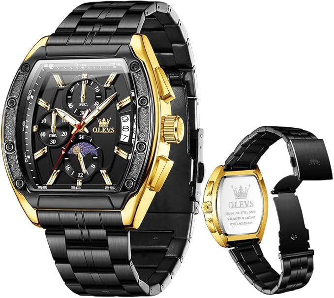OLEVS Men’s Luxury Two-Tone Chronograph Watch – Moon Phase, Waterproof, Big Face