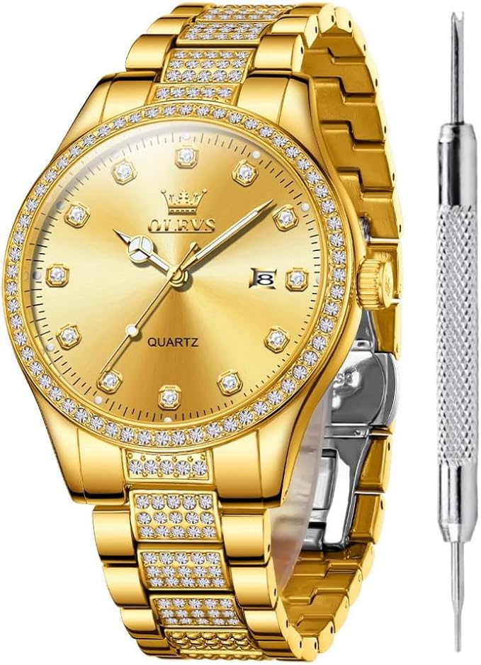 OLEVS Crystal Rhinestones Stainless Steel Men’s Watch