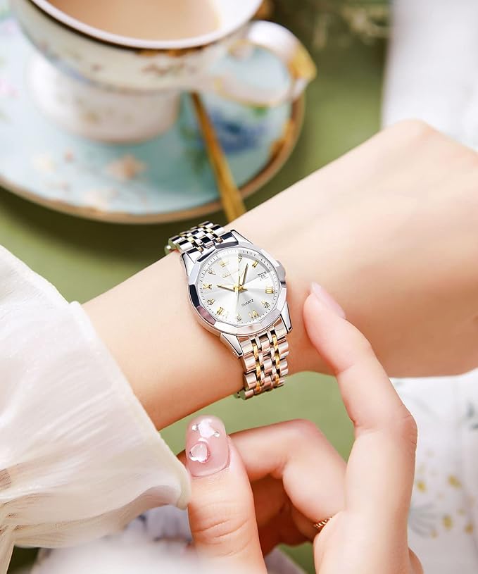 OLEVS Women’s Stainless Steel Waterproof Luminous Quartz Watch