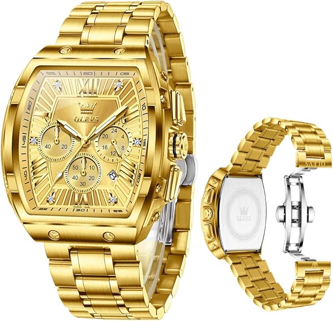 OLEVS Men’s Luxury Two-Tone Chronograph Watch – Moon Phase, Waterproof, Big Face