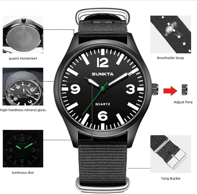 LIGE Men’s Military Sports Watch – 41mm Analog, Nylon Band, Waterproof