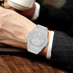 Unisex Luxury Full Diamond Watch Silver Gold Quartz Analog Stainless Steel Bracelet