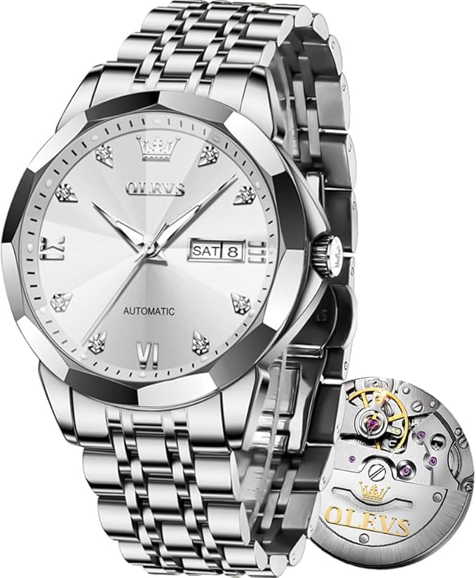 OLEVS Stainless Steel Chronograph Moon Phase Waterproof Quartz Watch