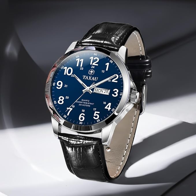 Men’s Luxury Leather Quartz Watch – Waterproof, Large Face, Date
