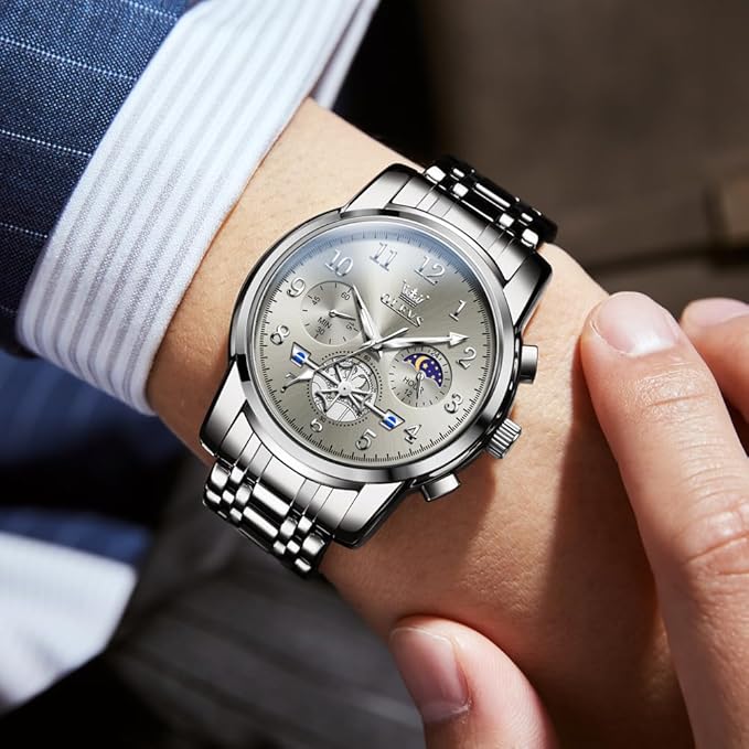 OLEVS Men’s Luxury Chronograph Watch, Stainless Steel, Waterproof