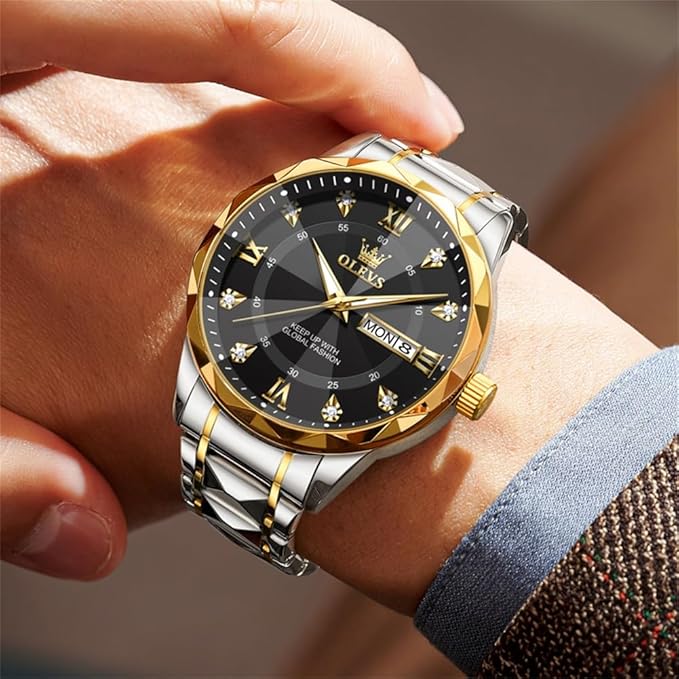 OLEVS Men’s Luxury Quartz Watch – Big Face, Stainless Steel, Day & Date