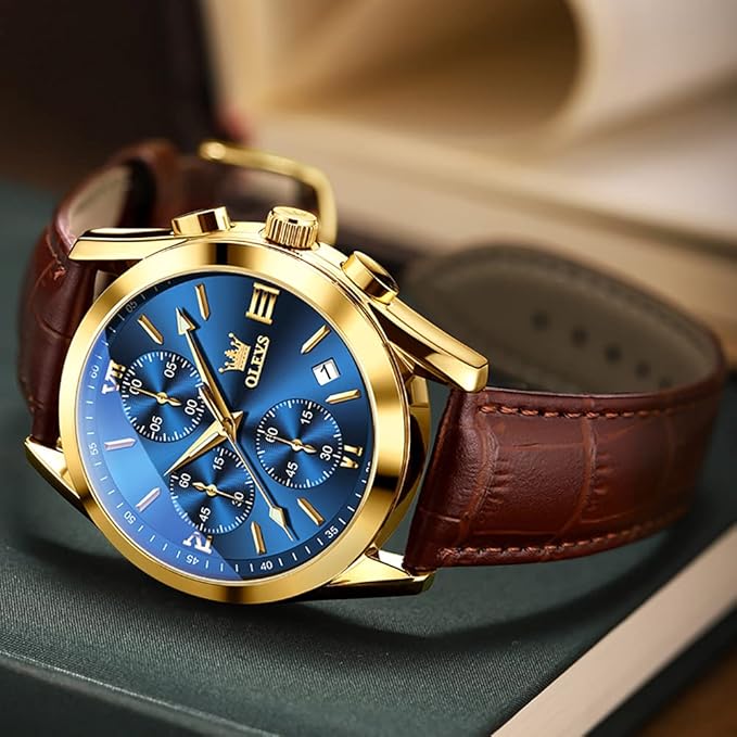 OLEVS Men’s Analog Leather Band Business Watch