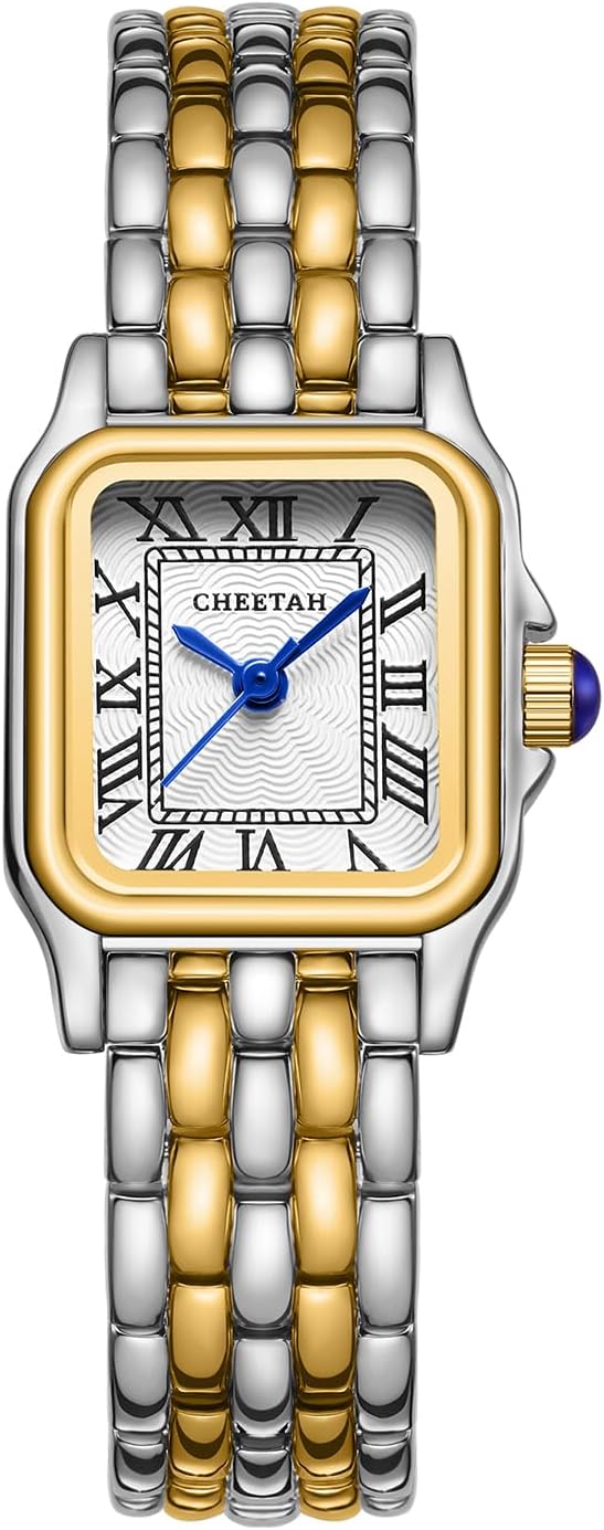 CHEETAH Women’s Small Two‑Tone Rectangular Roman Dial Watch