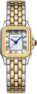 CHEETAH Women’s Small Two‑Tone Rectangular Roman Dial Watch