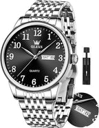 OLEVS Men’s Big Face Stainless Steel Quartz Watch – Day & Date