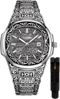 Retro Men’s Quartz Watch – Tattoo Pattern Stainless Steel, Waterproof