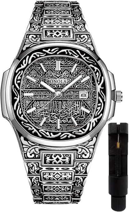 Retro Men’s Quartz Watch – Tattoo Pattern Stainless Steel, Waterproof