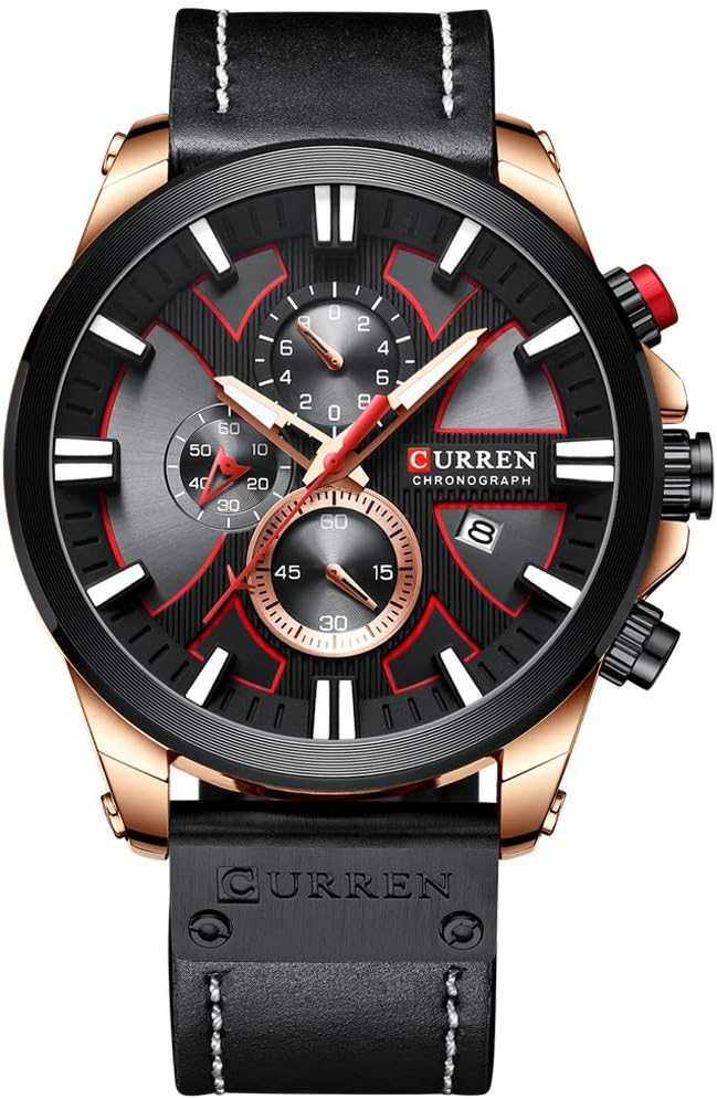 Men’s Military Leather Chronograph Waterproof Analog Quartz Watch
