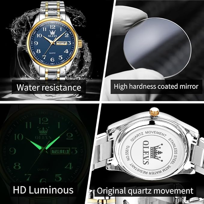 OLEVS Men’s Big Face Stainless Steel Quartz Watch – Day & Date