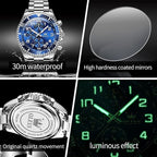 OLEVS Men’s Luxury Chronograph Watch – Moon Phase, Waterproof, Stainless Steel