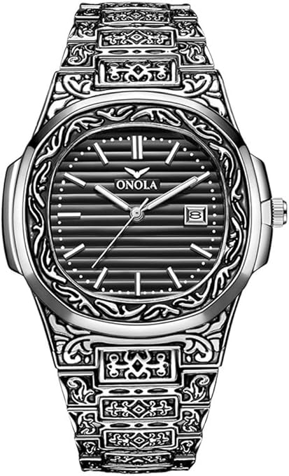 Retro Men’s Quartz Watch – Tattoo Pattern Stainless Steel, Waterproof