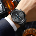CRRJU Watches for Men Luxury Business Stainless Steel Waterproof Calendar Chronograph Analog Quartz Wristwatches