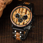 BOBO BIRD Men’s Wooden Watch – Ebony Wood & Stainless Steel Chronograph, Business Casual