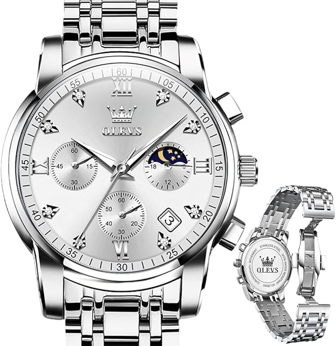 OLEVS Men’s Multifunction Dress Watch – Luminous, Water Resistant, Stainless Steel