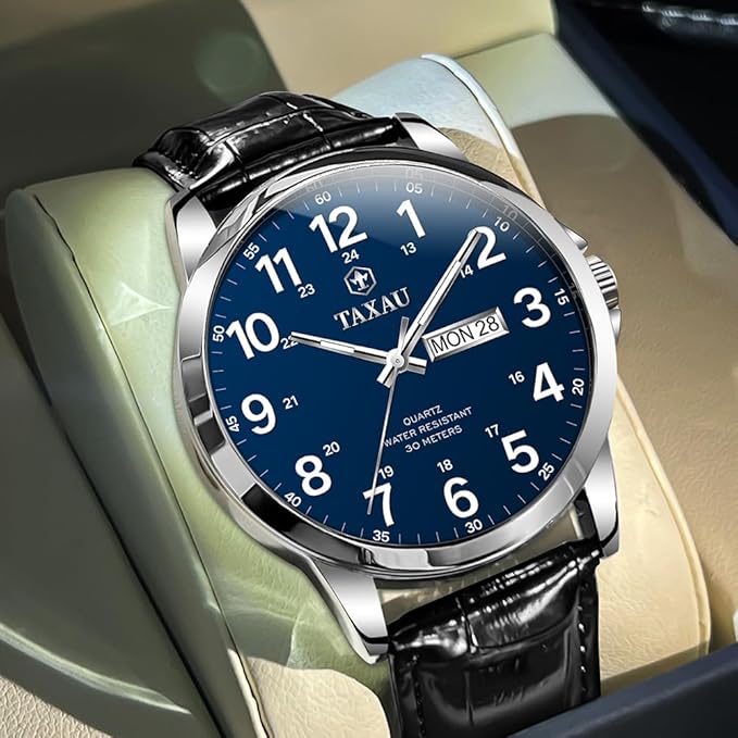 Men’s Luxury Leather Quartz Watch – Waterproof, Large Face, Date