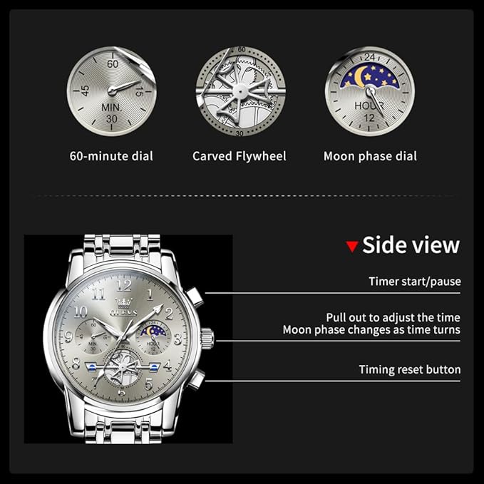 OLEVS Men’s Luxury Chronograph Watch, Stainless Steel, Waterproof
