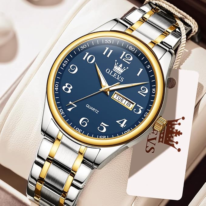 OLEVS Men’s Big Face Stainless Steel Quartz Watch – Day & Date