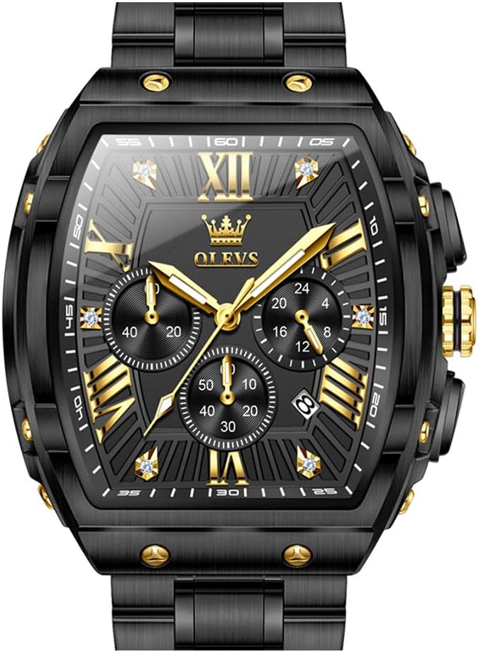 OLEVS Men’s Luxury Two-Tone Chronograph Watch – Moon Phase, Waterproof, Big Face