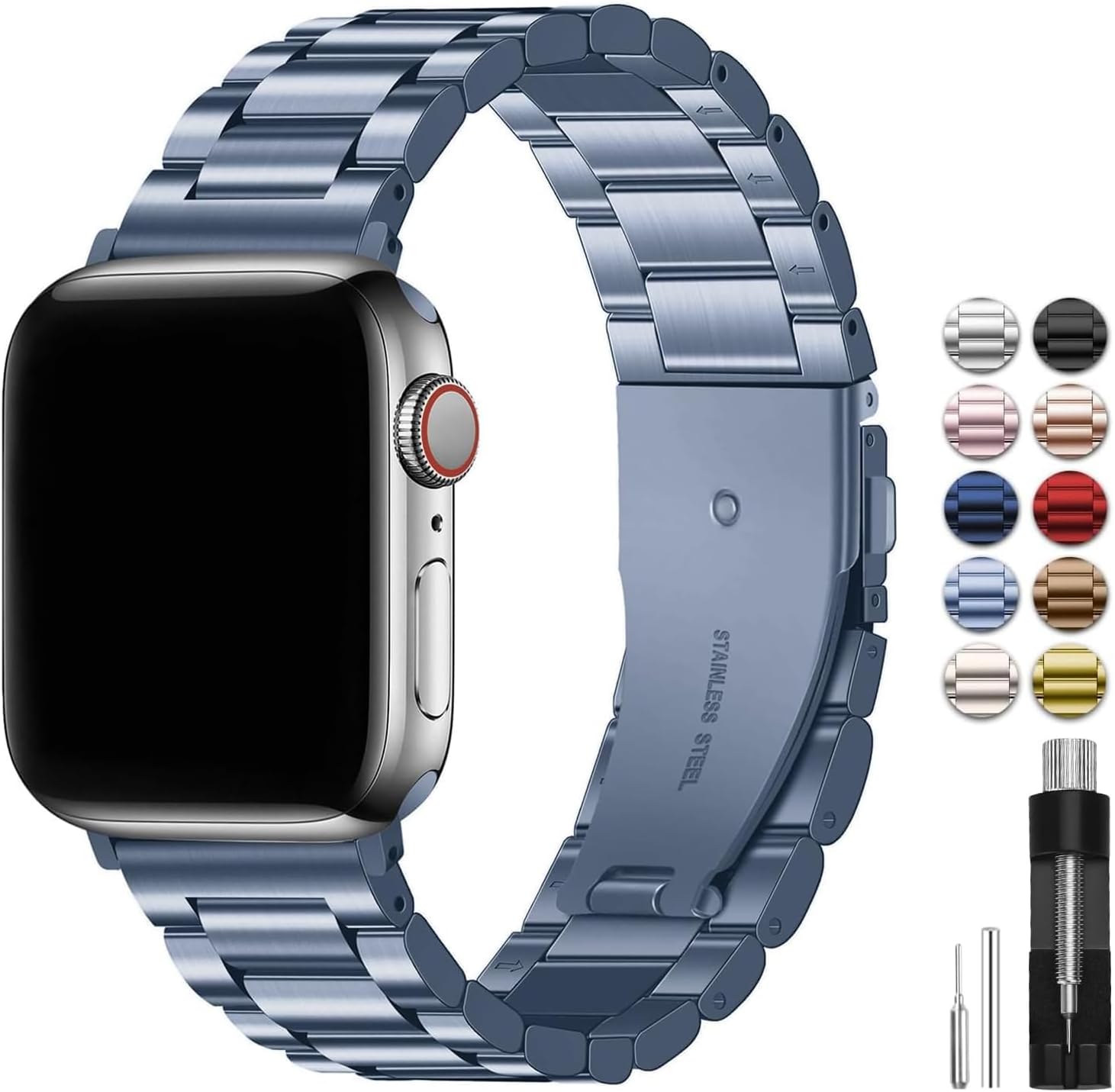 Fullmosa Stainless Steel Band with Case for Apple Watch 45/44/42mm – Blue