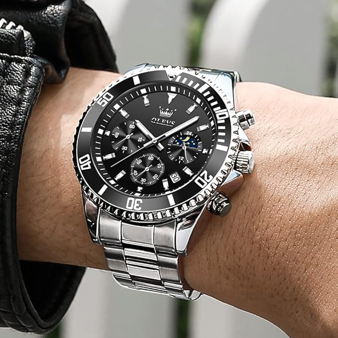 OLEVS Waterproof Stainless Steel Luminous Rotatable Bezel Watch — Classic Analog Quartz Wristwatch