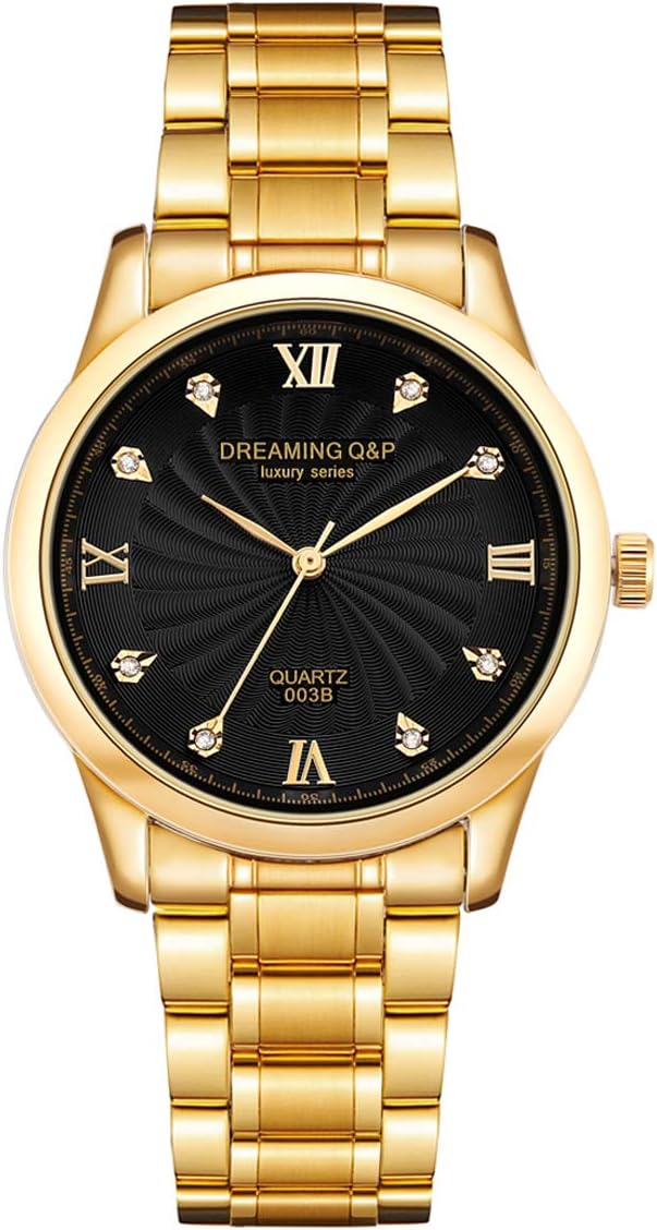 Men’s Gold Plated Watch – Roman Numeral Dial with Rhinestones