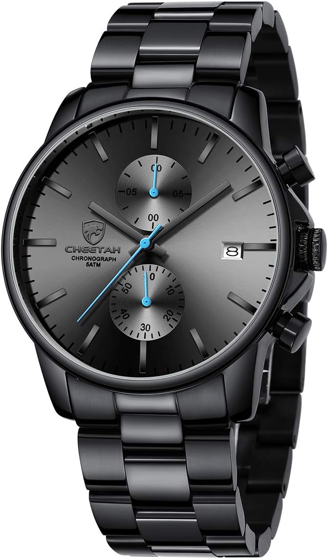 GOLDEN HOUR Men’s Watch, Black Stainless Steel, Chronograph & Waterproof