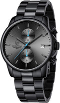 GOLDEN HOUR Men’s Watch, Black Stainless Steel, Chronograph & Waterproof