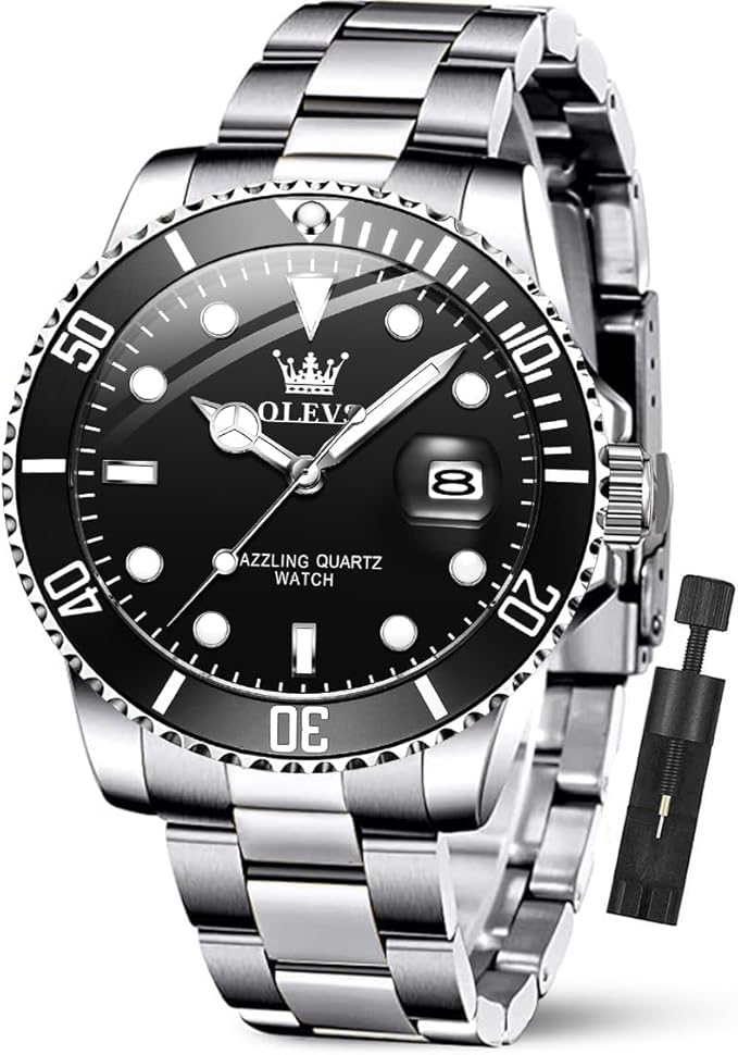 OLEVS Men’s Big Face Stainless Steel Quartz Watch – Day Date