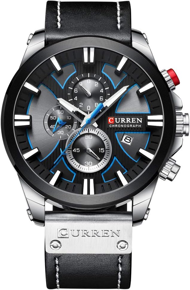 Men’s Military Leather Chronograph Waterproof Analog Quartz Watch