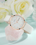 CIVO Women’s Leather Analog Watch – White, Waterproof, Elegant Fashion Wristwatch