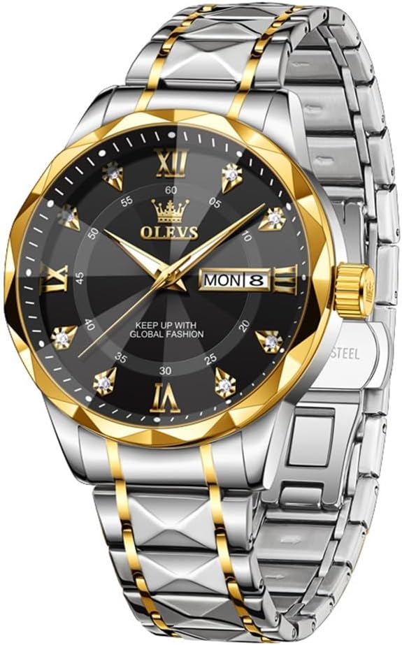 OLEVS Men’s Luxury Quartz Watch – Big Face, Stainless Steel, Day & Date