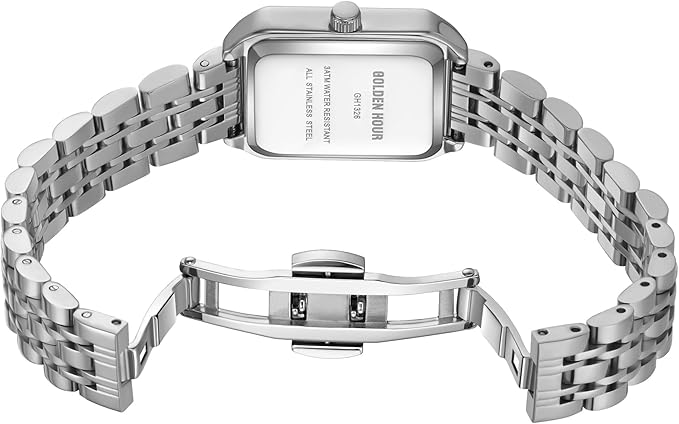 GOLDEN HOUR Women’s Rectangular Quartz Watch Gold Tone Stainless Steel Bracelet