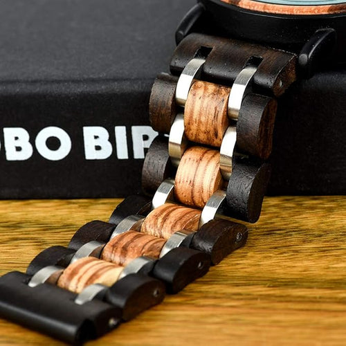 BOBO BIRD Men’s Wooden Watch – Ebony Wood & Stainless Steel Chronograph, Business Casual