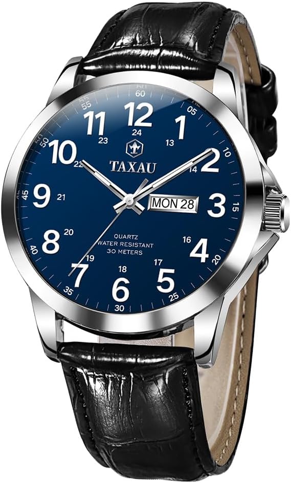 Men’s Luxury Leather Quartz Watch – Waterproof, Large Face, Date