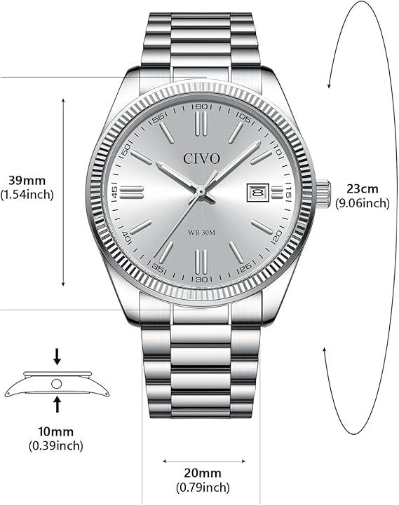 CIVO Men’s Stainless Steel Analog Watch – Classic Date, Waterproof Quartz
