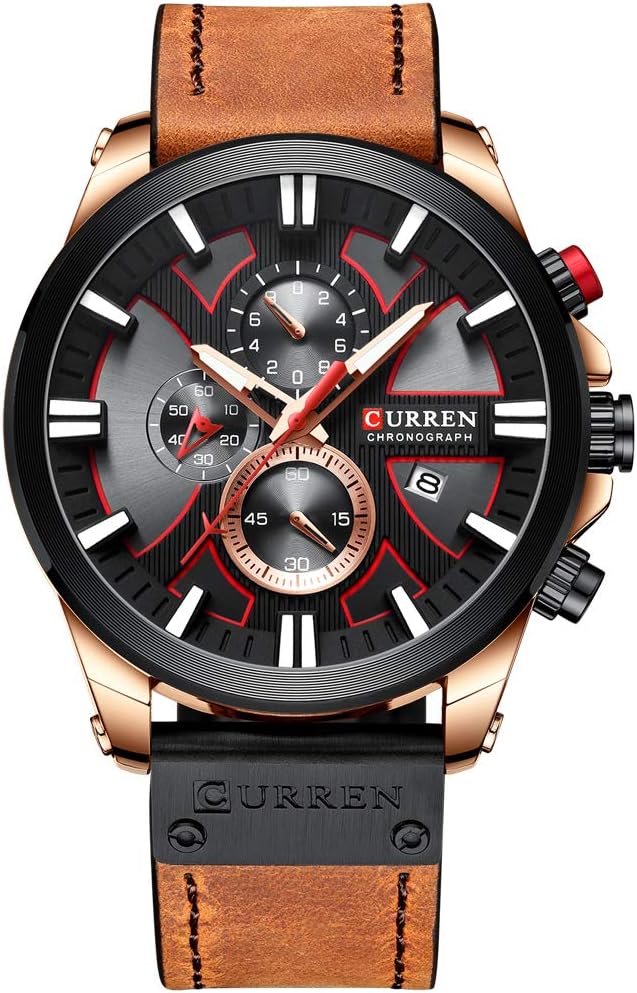 Men’s Military Leather Chronograph Waterproof Analog Quartz Watch