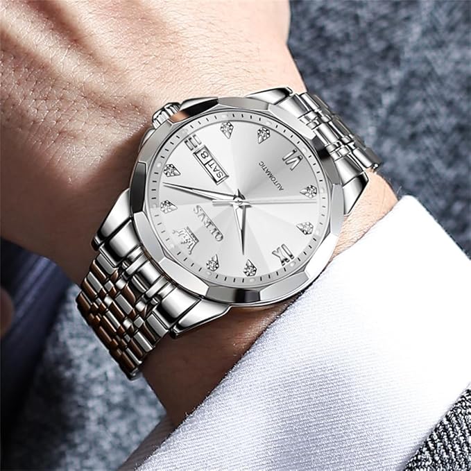 OLEVS Stainless Steel Chronograph Moon Phase Waterproof Quartz Watch
