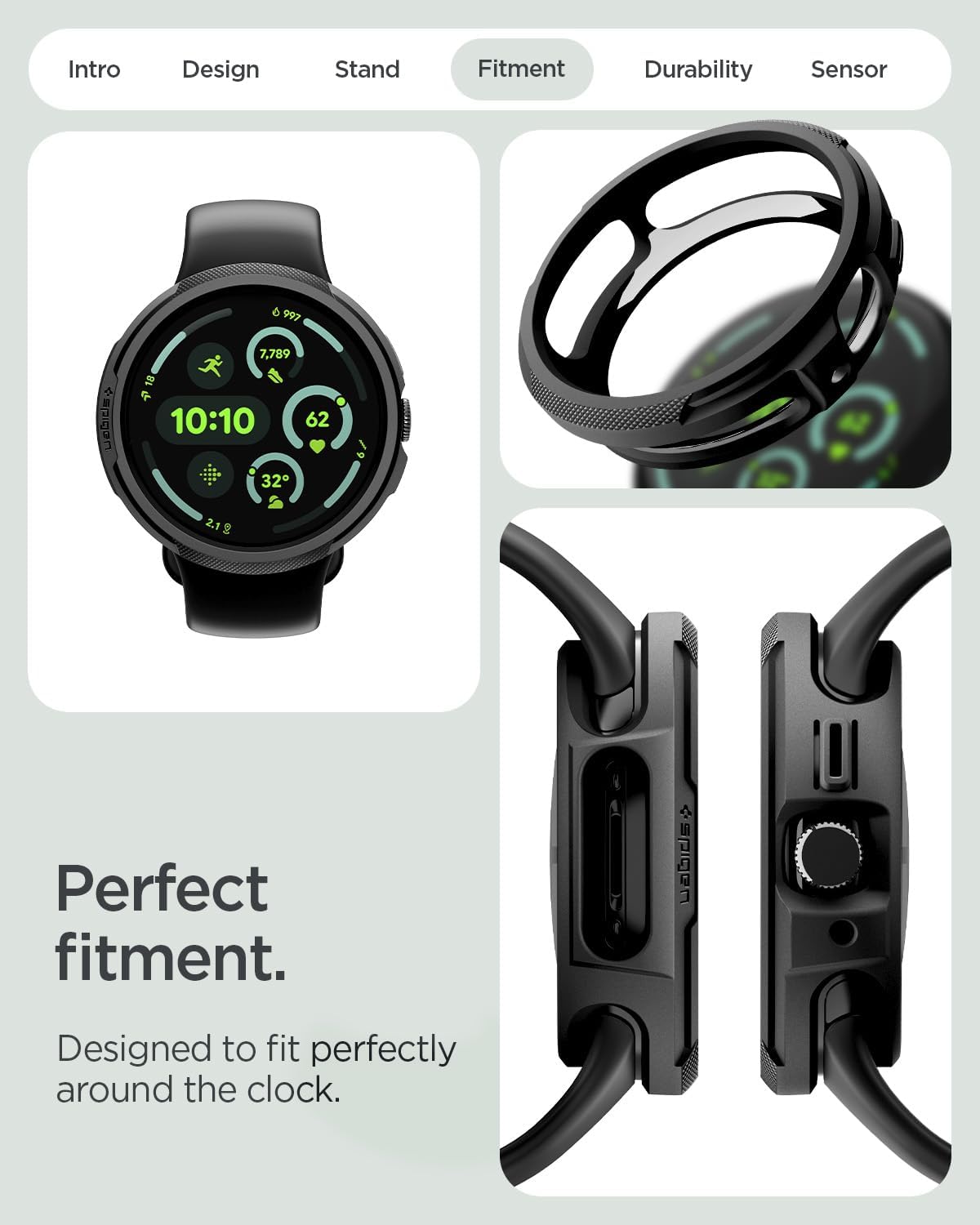 Spigen Pixel Watch 4 Case + Charger Stand, Liquid Air 45mm, Matte Black